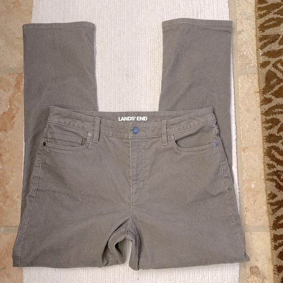 Lands End Corduroy pants Mid Rise Straight Leg Light Grey stretch Women Size 10 - Picture 1 of 9